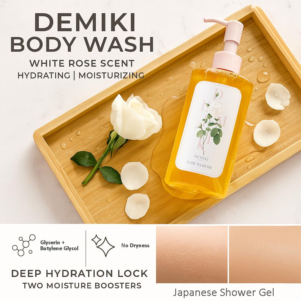 Body Wash Women Moisturizing Sensitive Skin, White Rose Scent Shower Gel Body Wash for Women, Winter Hydration Care, Sulfate-Free, Paraben-Free, Dye-Free, 10 Fl Oz
