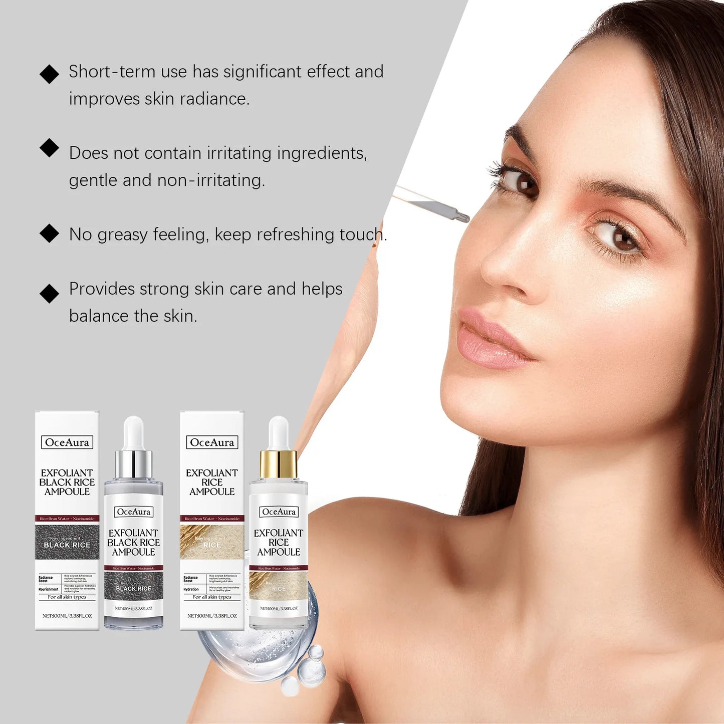 Exfoliating Facial Serum Blackhead Remover Smoothing Cleansing Pores Brightening Moisturizing Scrub Essence Black Rice Ampoule