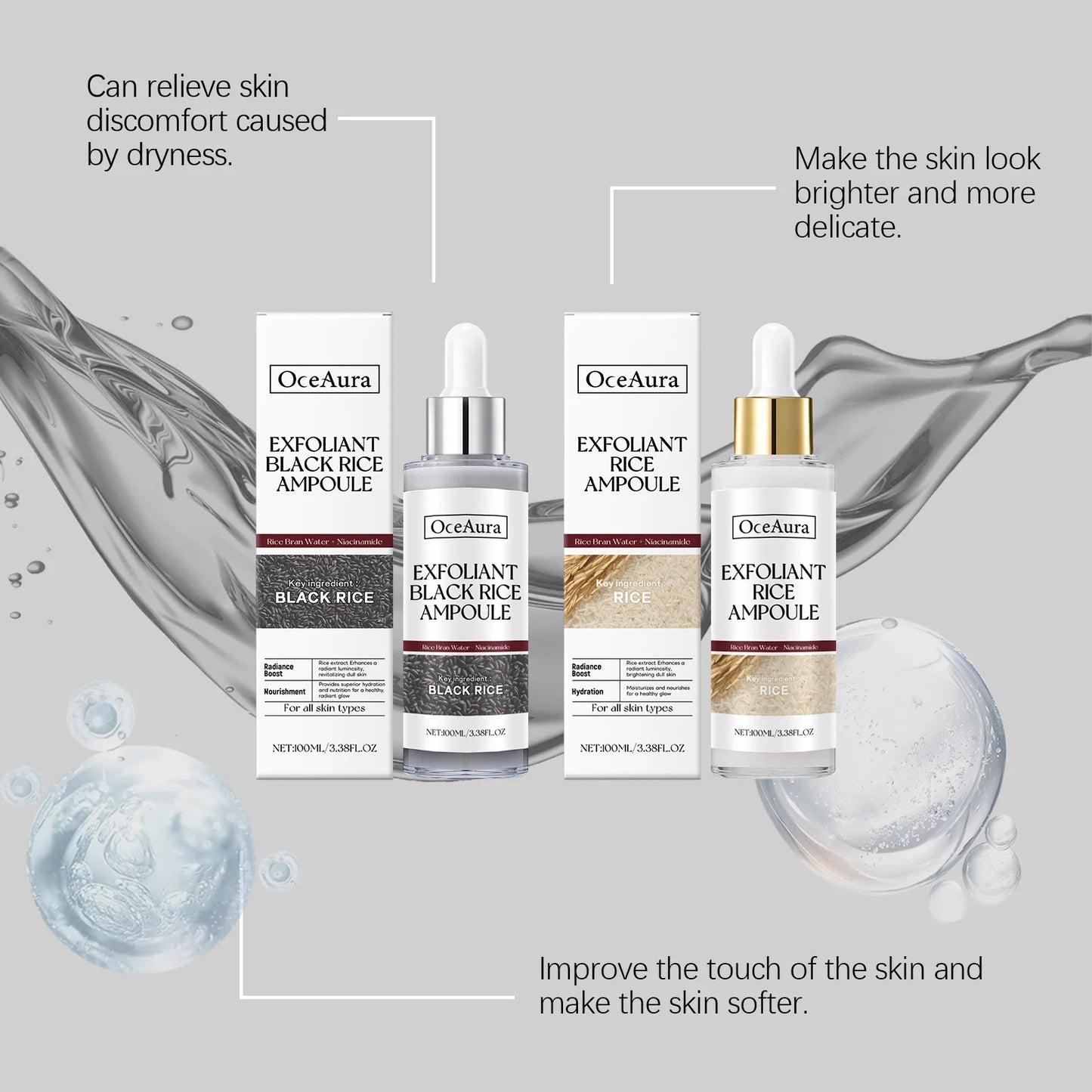 Exfoliating Facial Serum Blackhead Remover Smoothing Cleansing Pores Brightening Moisturizing Scrub Essence Black Rice Ampoule
