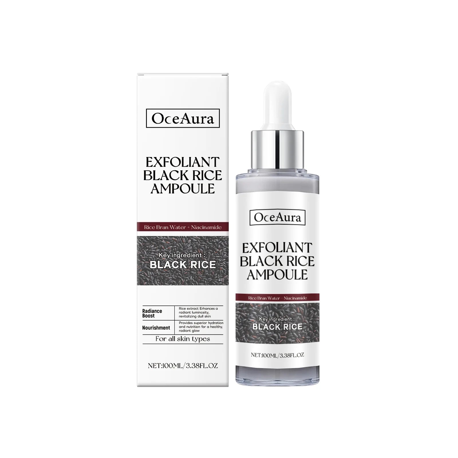 Exfoliating Facial Serum Blackhead Remover Smoothing Cleansing Pores Brightening Moisturizing Scrub Essence Black Rice Ampoule