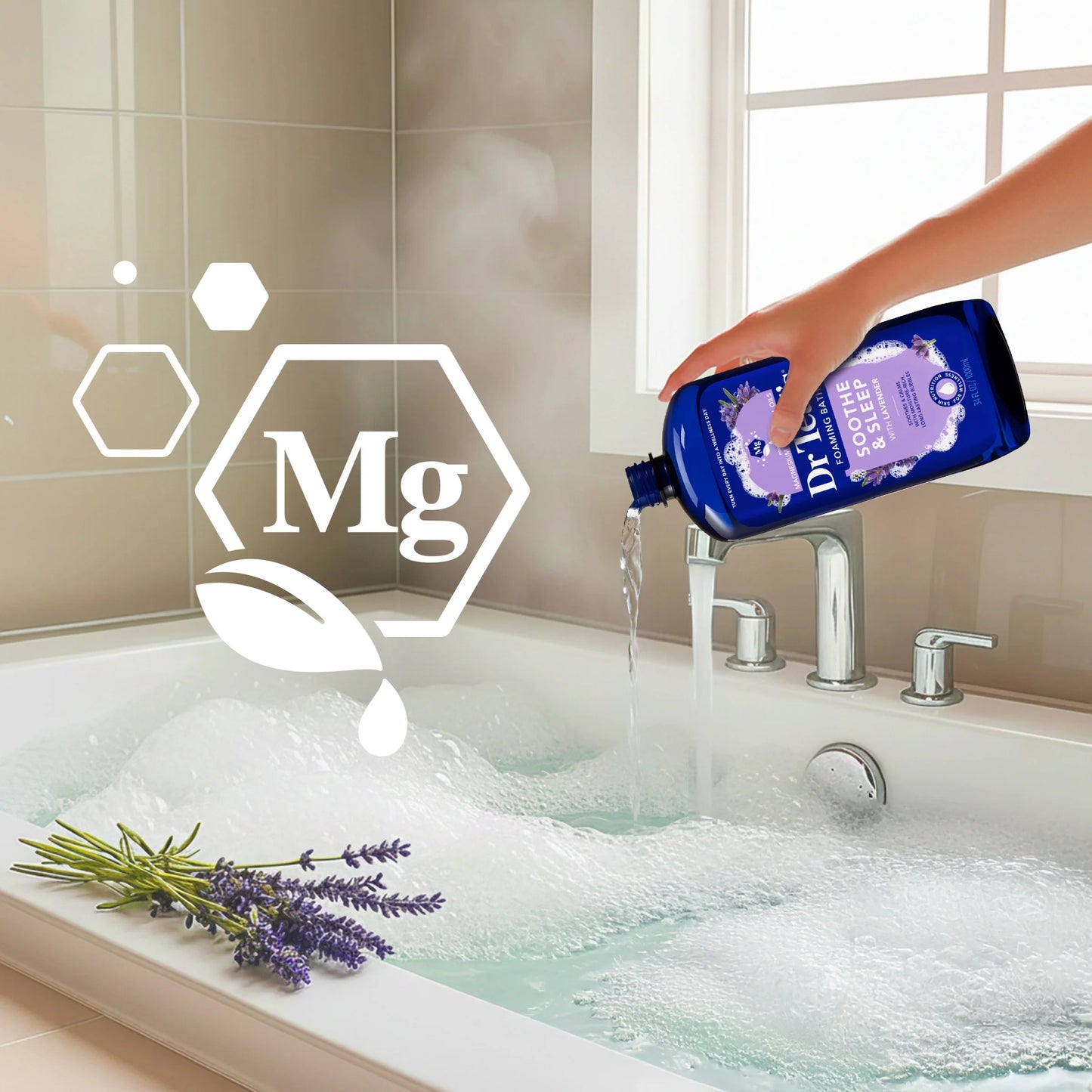 Foaming Bath with Pure Epsom Salt, Soothe & Sleep with Lavender, 34 Fl Oz
