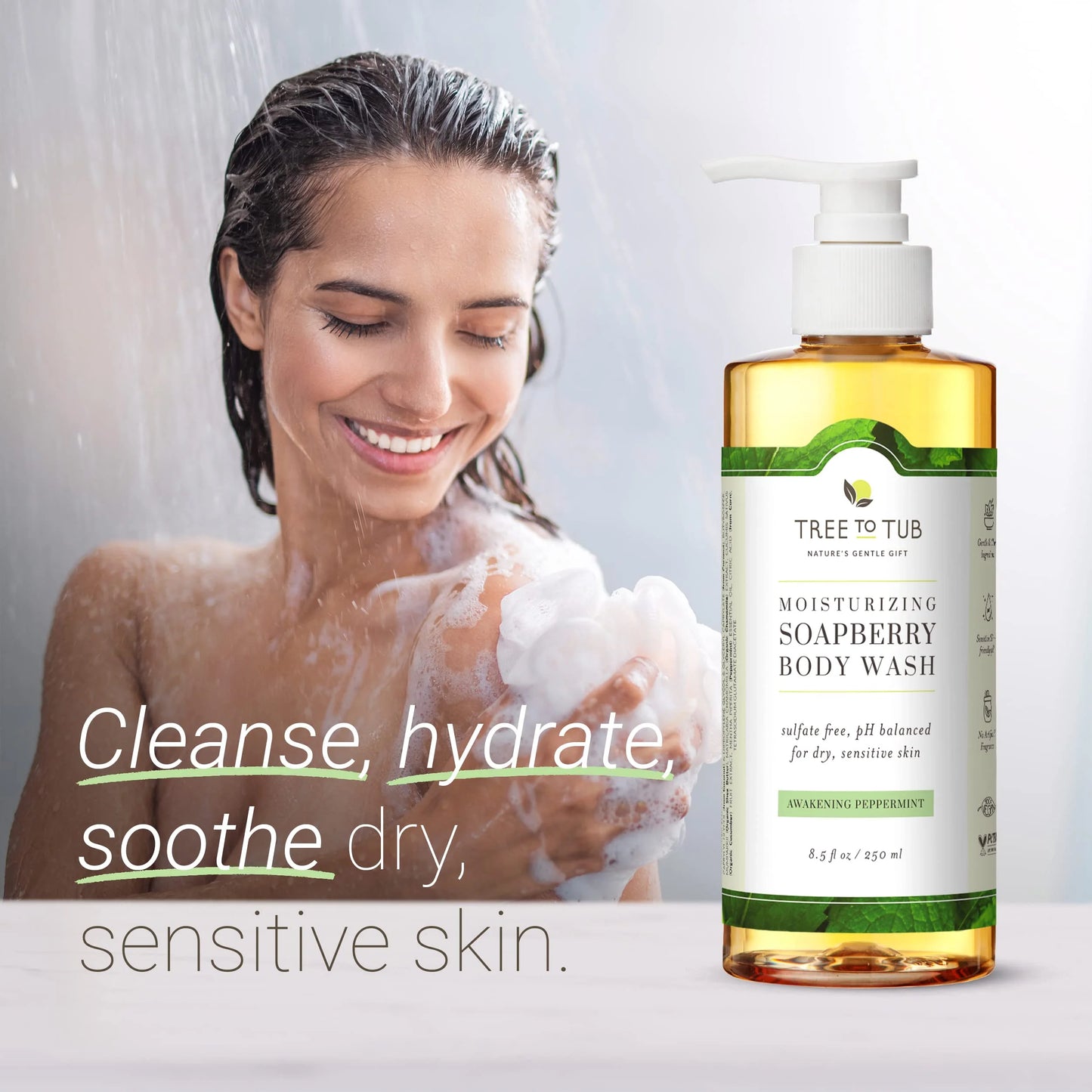 Peppermint Body Wash for Sensitive Skin and Dry Skin - Ph Balanced, Hydrating, Sulfate Free, Vegan Body Soap with Organic Aloe Vera
