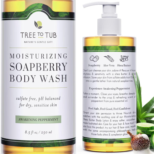 Peppermint Body Wash for Sensitive Skin and Dry Skin - Ph Balanced, Hydrating, Sulfate Free, Vegan Body Soap with Organic Aloe Vera